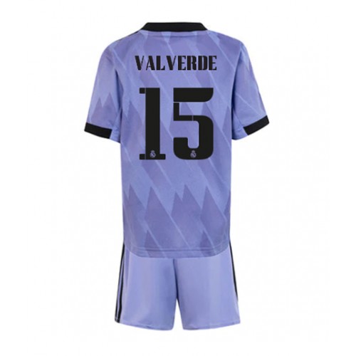 Fotbalové Dres Real Madrid Federico Valverde #15 Dětské Venkovní 2022-23 Krátký Rukáv (+ trenýrky)